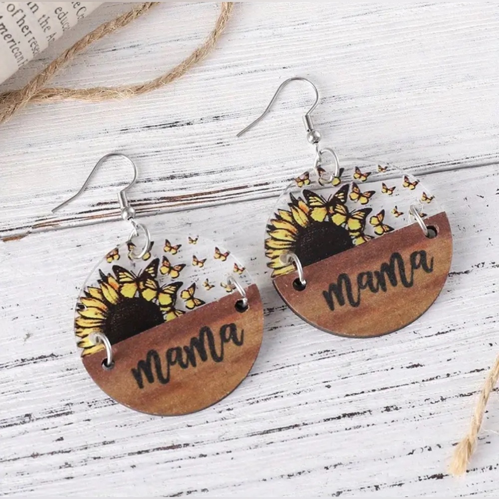 Mama Wooden Dangle Earrings